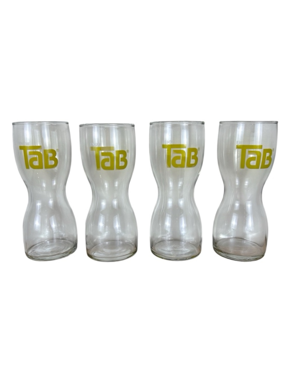 Vintage Tab Soda Drinking Glasses Hourglass Shape 1970s - Set of 4